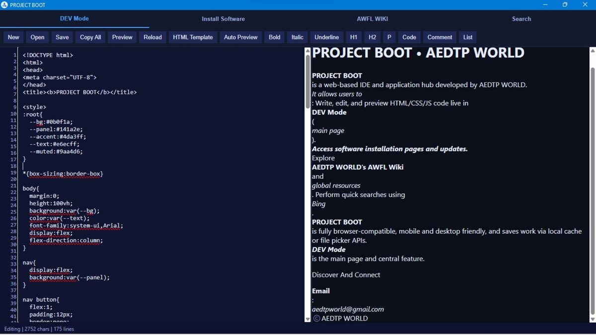 A browser-based code editor showing HTML and CSS custom properties next to a live preview pane