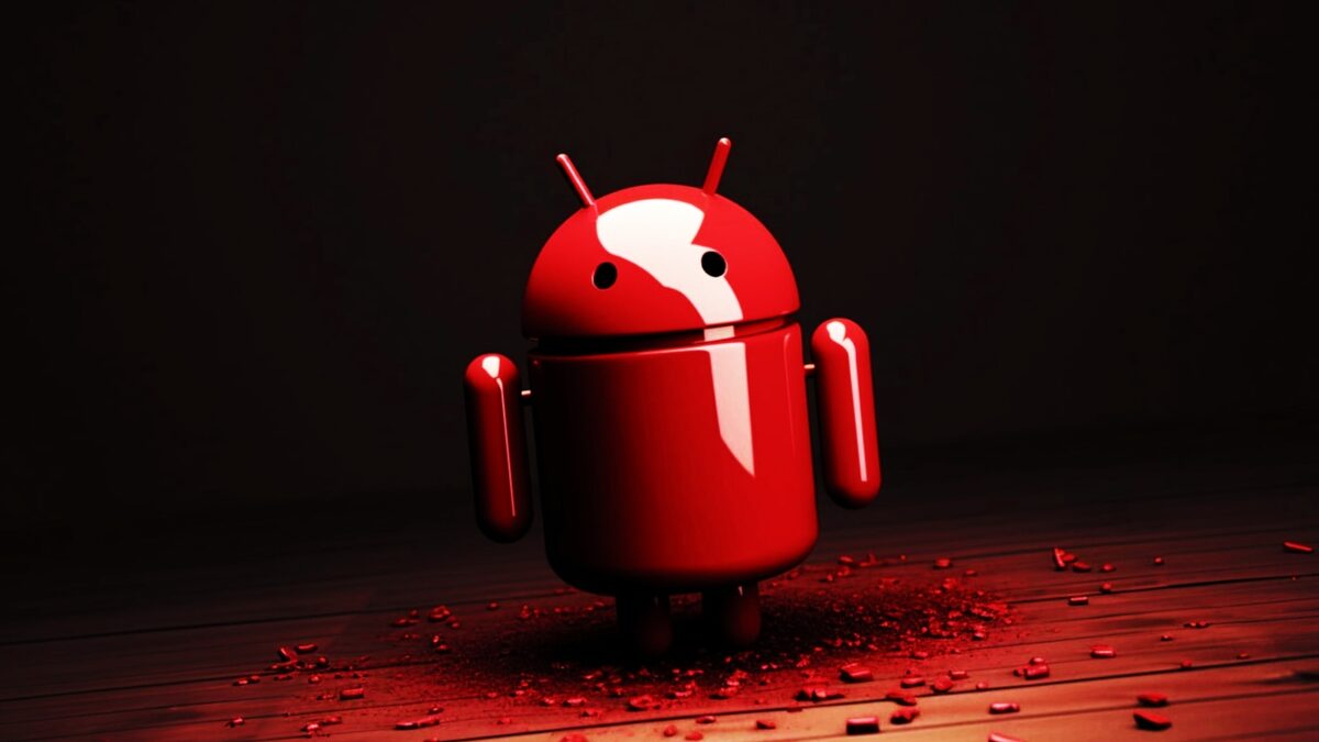 Android robot logo rendered in red, signaling a security alert