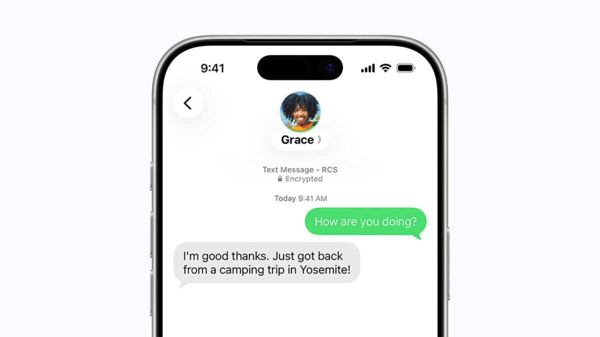 Apple Newsroom illustration for end-to-end encrypted RCS messaging beta.