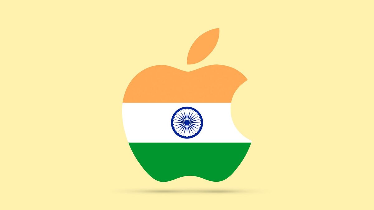 Apple logo over a graphic of India, illustrating the country's antitrust case against the App Store.