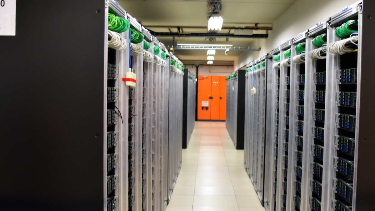 Aisle of dense server racks inside the CERN Computer Center