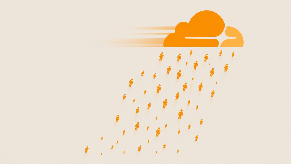 Illustration of Cloudflare layoffs with company logo and downward trend