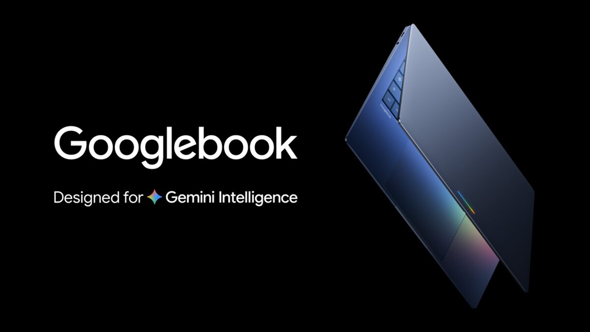 Google Googlebook laptop promotional thumbnail showing the device and Gemini branding