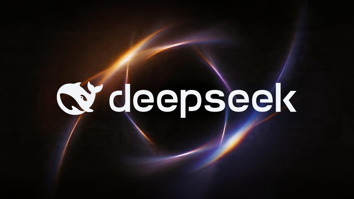DeepSeek social card with the company's wordmark on a navy background