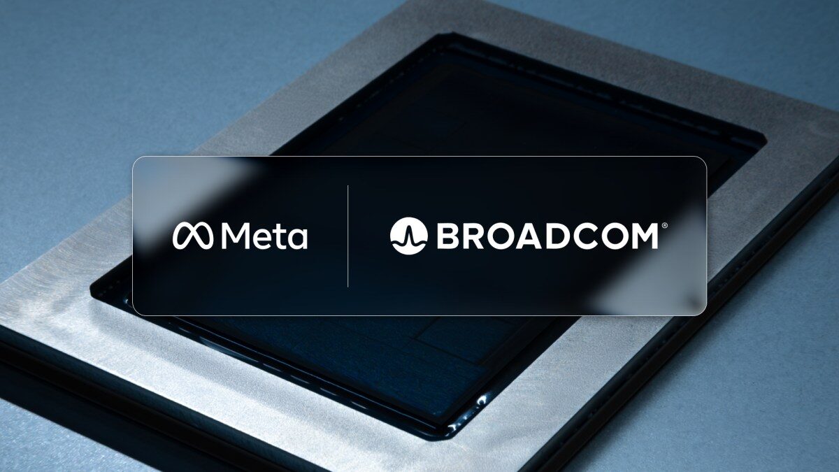 Meta and Broadcom partnership announcement header showing custom AI silicon