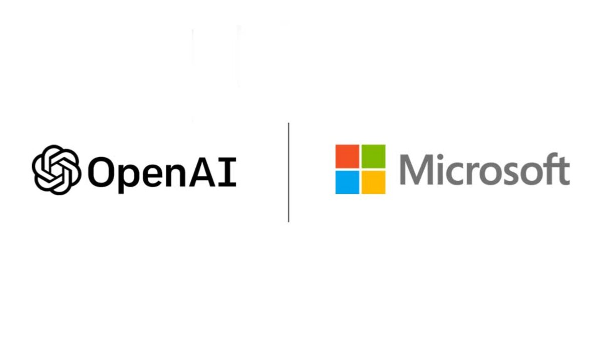 Microsoft and OpenAI logos paired on a navy gradient backdrop.