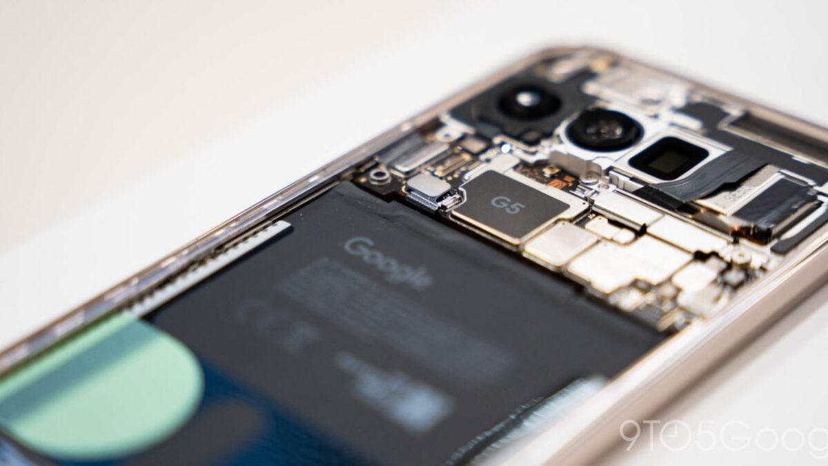 Tensor G5 chip on a green Pixel motherboard, used by 9to5Google to illustrate Tensor leaks.