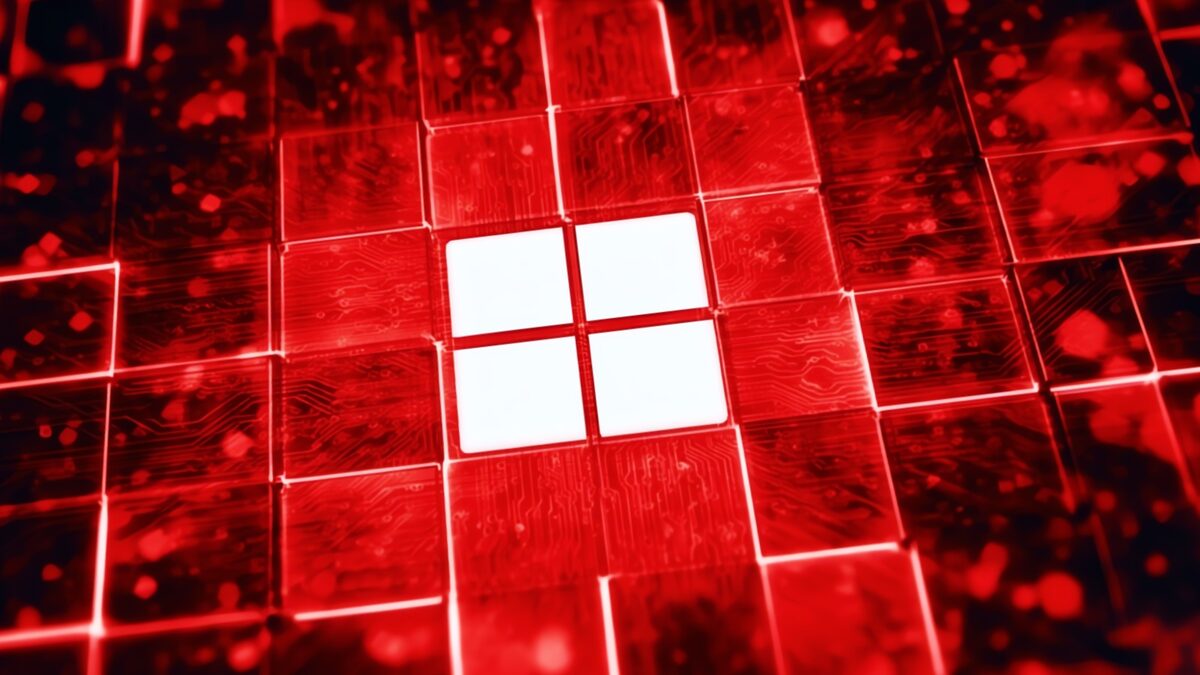 Windows logo composite with security-warning overlay
