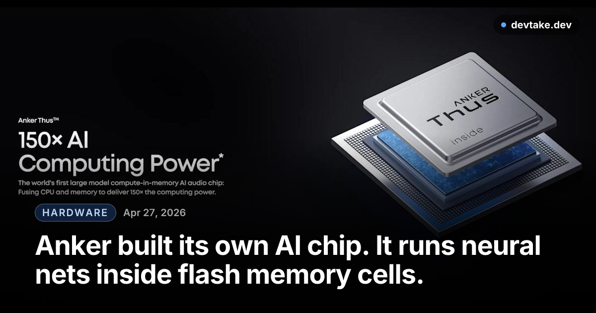 Render of Anker's Thus chip alongside a pair of Soundcore earbuds.