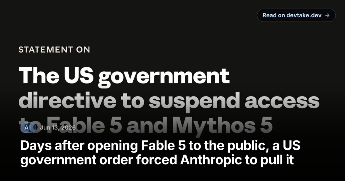 Anthropic's announcement artwork for the Fable 5 and Mythos 5 access suspension, a soft gradient panel with the Claude wordmark.