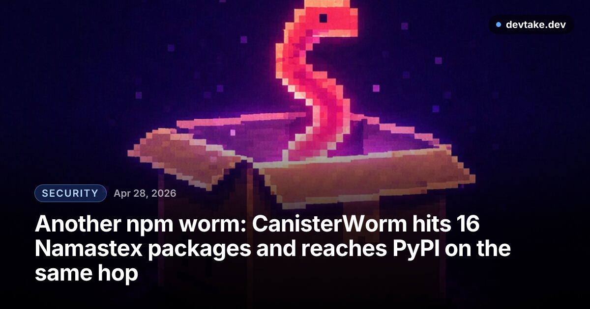 Socket security research card promoting the CanisterWorm Namastex compromise analysis.