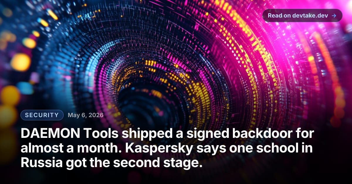 Abstract Kaspersky illustration of a tampered software disk for the DAEMON Tools supply chain attack writeup