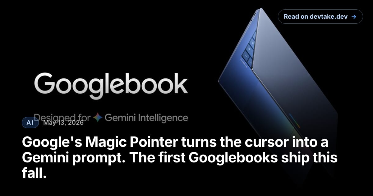 Google Googlebook laptop promotional thumbnail showing the device and Gemini branding