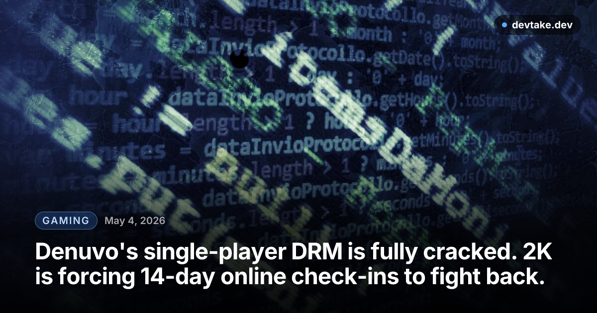 Composite image of a PC gaming setup with overlay text suggesting cracked DRM, accompanying a Tom's Hardware report on Denuvo's full bypass.