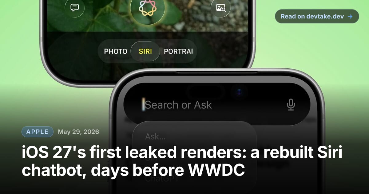 Render of the redesigned iOS 27 Siri app with a Search or Ask field
