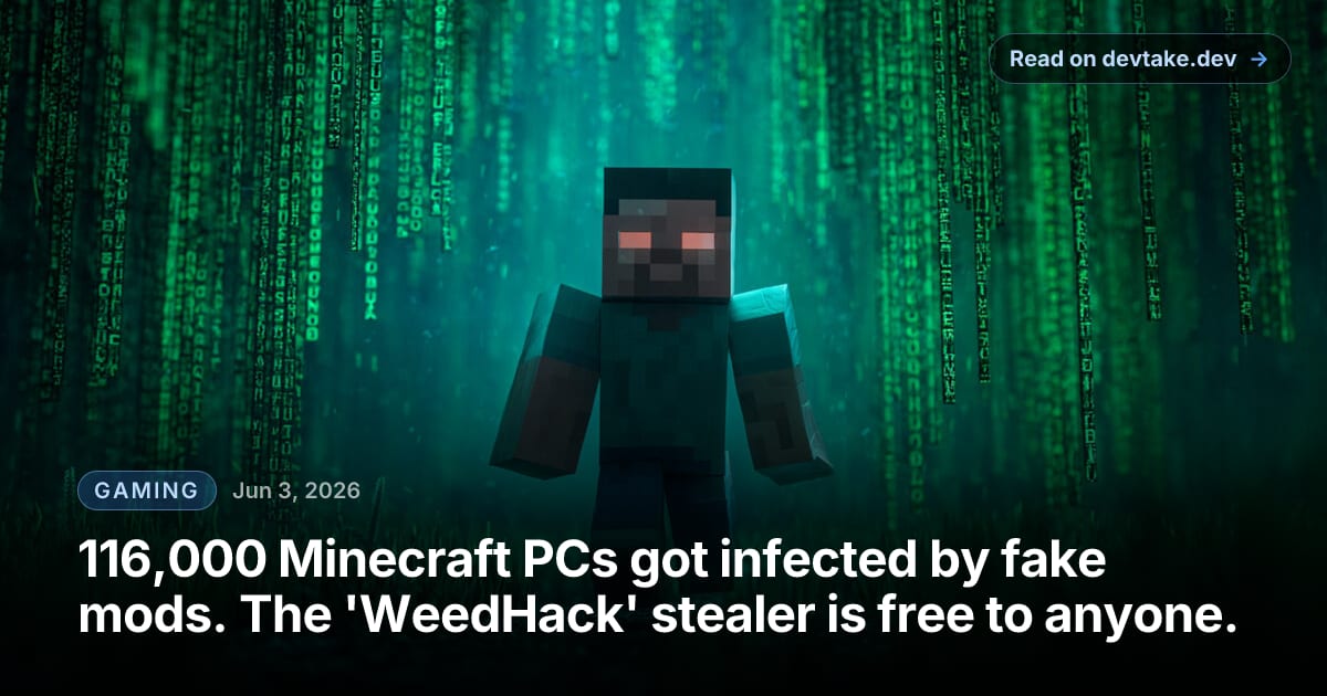 Minecraft promotional artwork accompanying coverage of the WeedHack malware campaign