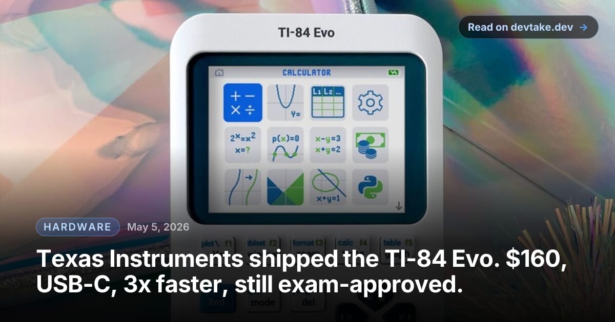 Texas Instruments TI-84 Evo graphing calculator on a white background, showing the redesigned keypad and color graphing screen.